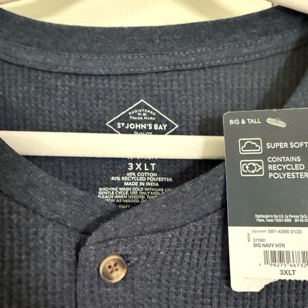 St. John's Bay Dark Blue Long Sleeve Henley - Picture 2 of 2
